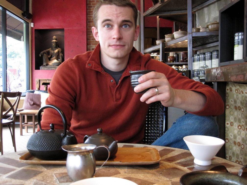 Bryan with tea at Samovar